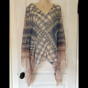 New Johnny was 4 love and liberty silk sheer kimono poncho. Blue S